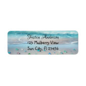 青かわいらし海波と海ガラスパーソナライズされた ラベル (正面)