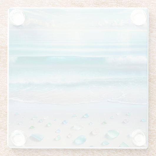 青かわいらし海波と海ガラス ガラスコースター (裏面)