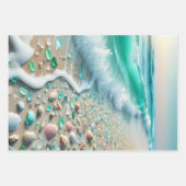 青かわいらし海波と海ガラス ラッピングペーパーシート (正面2)