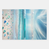 青かわいらし海波と海ガラス ラッピングペーパーシート (正面)