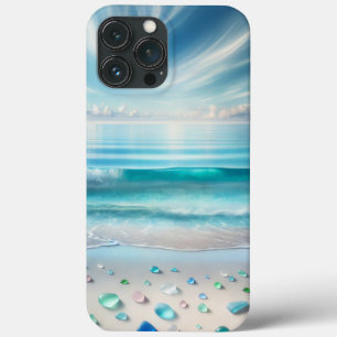 青かわいらし海波と海ガラス iPhone 13 PRO MAXケース