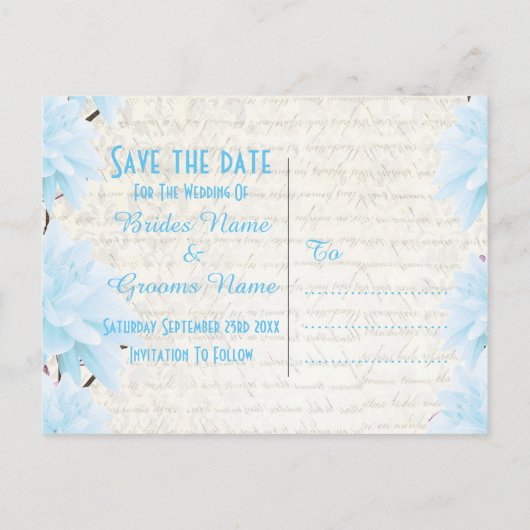 青かわいらし淡い色ののフローラは日付を保存 案内ポストカード (裏面)