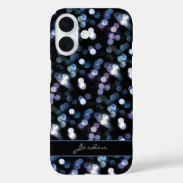 青かわいらし灰色とラベンダースパークルライト（名前あり） iPhone 16ケース
