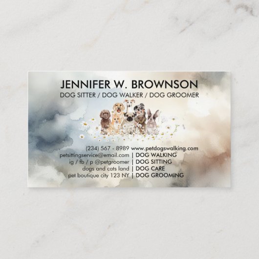 青かわいらし犬のデイジー水彩背景 名刺 (裏面)