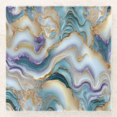 青かわいらし玉紫の石瑪瑙スライス ガラスコースター (正面)