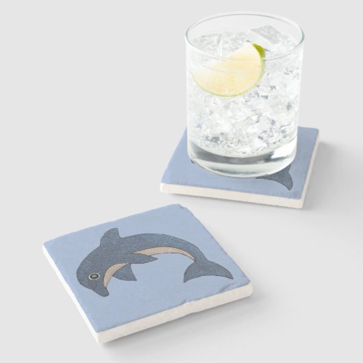 青かわいらし白ジャンプクールイルカ渦眼 ストーンコースター (横)