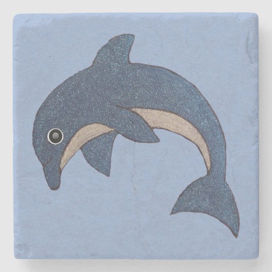 青かわいらし白ジャンプクールイルカ渦眼 ストーンコースター (正面)