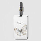 青かわいらし白バタフライフローラ ラゲッジタグ (正面縦)