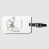 青かわいらし白バタフライフローラ ラゲッジタグ (正面横)