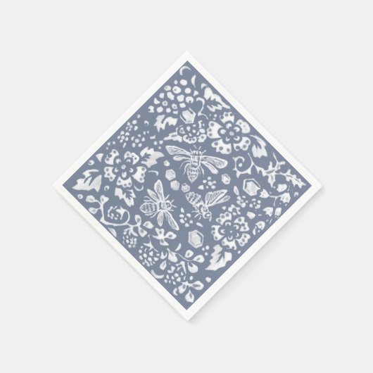 青かわいらし白ビーフローラガーデンパターン スタンダードカクテルナプキン (角)