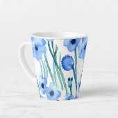 青かわいらし白フローラ水色デザインマグカップ カフェラテマグ (左アングル)