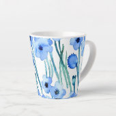 青かわいらし白フローラ水色デザインマグカップ カフェラテマグ (右アングル)