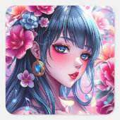 青かわいらし目のアニメ少女 スクエアシール (正面)