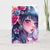 青かわいらし目の女の子の誕生日 カード (正面)