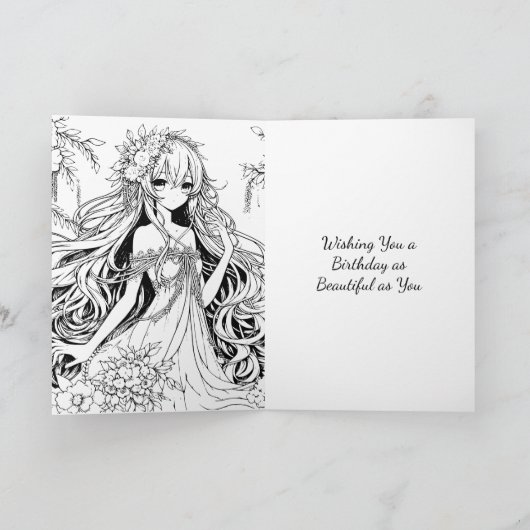 青かわいらし目の女の子の誕生日 カード (内部)