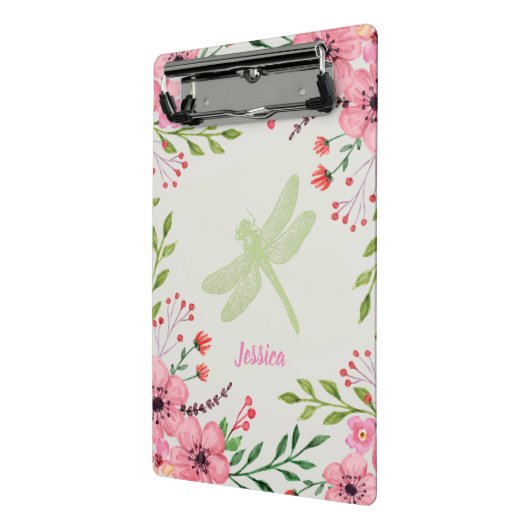 青かわいらし絵を描色のトンボが咲くピンクの花 ミニクリップボード (アングル2)