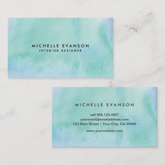 青かわいらし緑の水色の絵を描クリエイティブ 名刺 (正面/裏面)