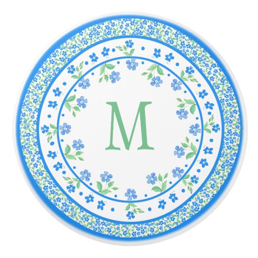 青かわいらし緑の縁フローラ丸縁ど セラミックノブ (正面)