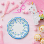 青かわいらし緑の縁フローラ丸縁ど ペーパープレート (パーティー)