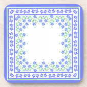 青かわいらし緑ペリウィンクルフローラスクエア縁ど コースター (正面)