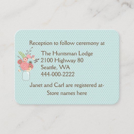 青かわいらし色と珊瑚のフローラ結婚の情報 エンクロージャーカード (正面)