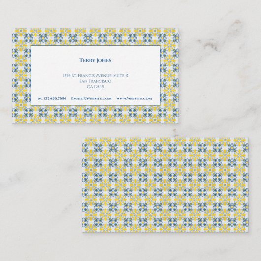 青かわいらし色と黄色のポルトガルのタイル 名刺 (正面/裏面)