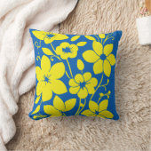 青かわいらし色と黄色の花 クッション (ブランケット)