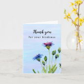 青かわいらし色のフローラ空白の中ありがとう カード (黄色い花)