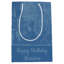 青かわいらし色のフローラ背景 ミディアムペーパーバッグ