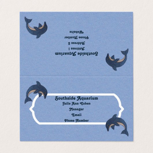 青かわいらし色の白いジャンプするイルカ 名刺 (外部フラット)