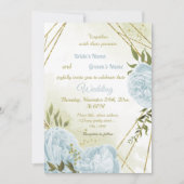 青かわいらし色の花は幾何結婚色の 招待状 (正面)