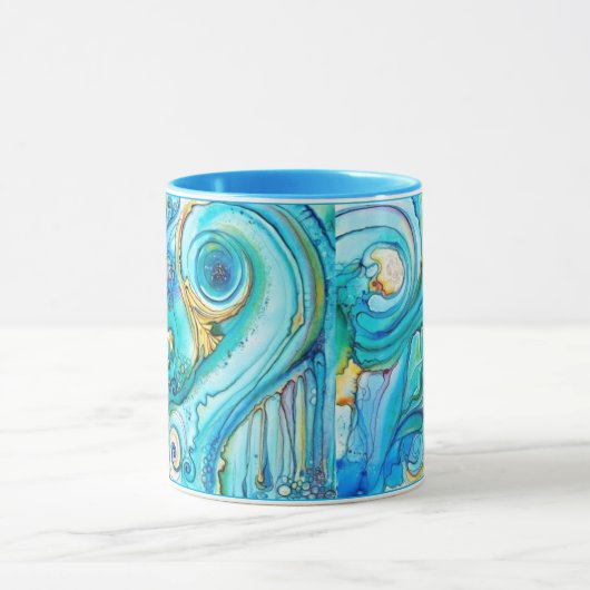 青かわいらし色の黄色の渦巻き色のギフト名コーヒー マグカップ (中央)