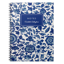 青かわいらし色のChinoiserieの中国のフローラヴィンテージ ノートブック