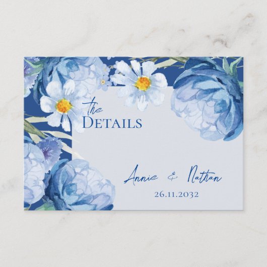 青かわいらし花トレンディーフローラ結婚詳細 エンクロージャーカード (正面)