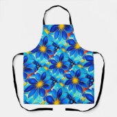 青かわいらし花パターン エプロン (正面)