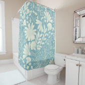 青かわいらし花柄シャワーカーテン シャワーカーテン (インサイチュ)