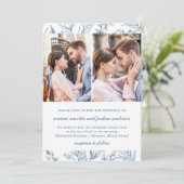 青かわいらし花柄2枚結婚写真 招待状 (スタンド正面)