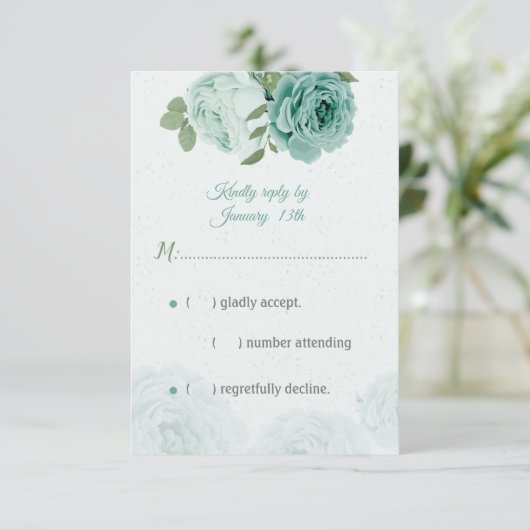 青かわいらし花緑葉植物学RSVP ca 出欠カード (スタンド正面)