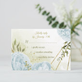 青かわいらし花緑葉植物 出欠カード (スタンド正面)