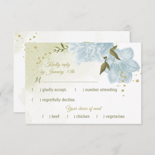 青かわいらし花緑葉植物 出欠カード (正面/裏面)