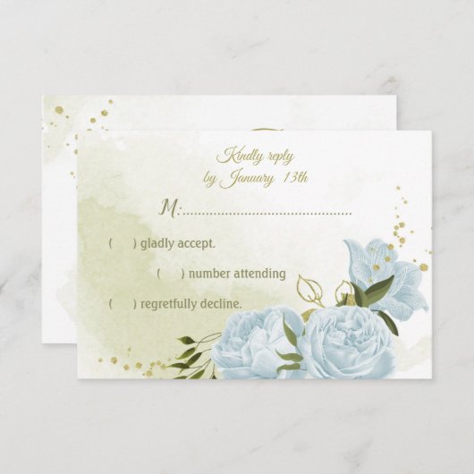 青かわいらし花緑葉植物 出欠カード (正面/裏面)