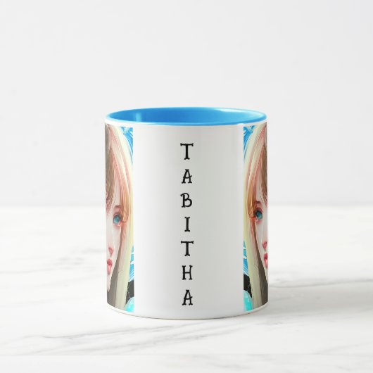 青かわいらし蝶の女パーソナライズされた性 マグカップ (中央)