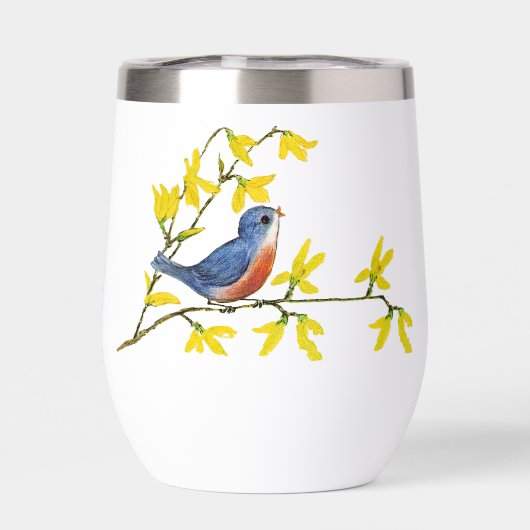 青かわいらし赤の鳥の枝黄色の花 (背面)