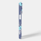青かわいらし開花模様モノグラム/イニシャル Case-Mate iPhoneケース (裏面 / 右)