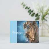 青かわいらし馬はがき ポストカード (スタンド正面)