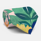 青かわいらし黄フローラと葉ピンクデザイン ネクタイ (ロール)