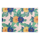 青かわいらし黄フローラと葉ピンクデザイン 枕カバー (裏面-左)