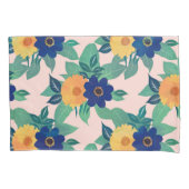 青かわいらし黄フローラと葉ピンクデザイン 枕カバー (正面左)