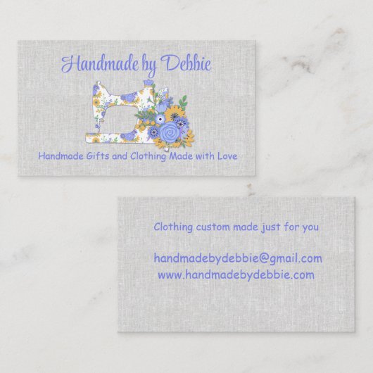 青かわいらし黄フローラ裁縫機 名刺 (正面/裏面)