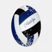 青かわいらし黒バレーボール銀星アクセント メタルオーナメント (正面左)